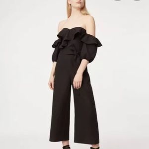 Club Mónaco Black Linen Ruffled Jumpsuit
